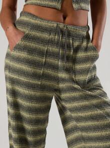 MUSERA 条纹抽绳阔腿裤 度假 夏季 优雅 可爱 工作 办公室 秋季 返校 秋季 休闲 - 彩色 - 查看 5