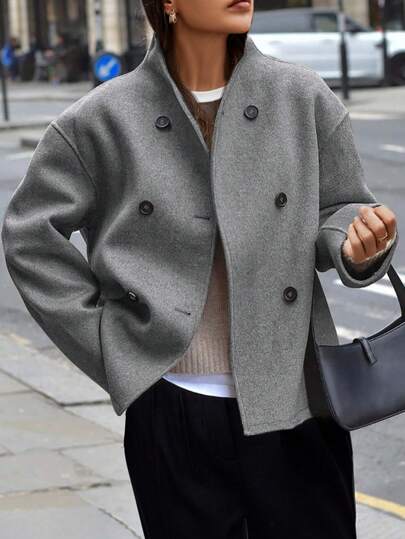 EMERY ROSE Mulheres Casual Cor Sólida Ombro Caído Solto Jaqueta Trespassado