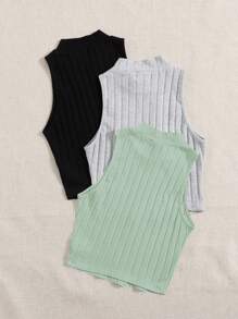 SHEIN EZwear 3 Pack Mock Neck Rib-knit Tank Top