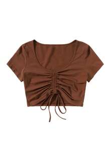 SHEIN EZwear Solid Drawstring Ruched Tee