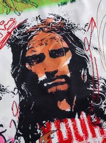 ROMWE MEN Street Life Men's Grunge Front Button Short Sleeve Printed Casual Shirt - Multicolor - View 5