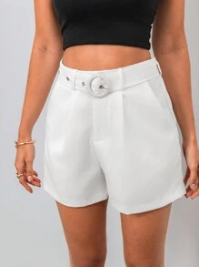 Chiquease 女士腰部饰有孔眼纽扣的休闲短裤 - 白色 - 查看 6