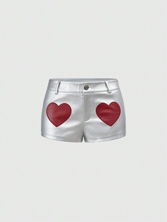 J-Fashion Shorts mini con patchwork a forma di cuore argento, in stile Y3K per San Valentino