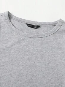 SHEIN EZwear 混色针织纯色 T 恤 - 淺灰色 - 查看 4