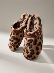 Solecia Fashionable Casual Leopard Faux Fur Flat Slippers - Camel - View 1