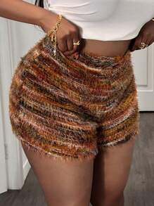 Slaydiva 大码女式休闲街头时尚纹理面料短裤 - 彩色 - 查看 4