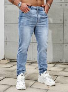 Manfinity Homme Men's Simple Front Button Pocket Design Casual Jeans - Light Wash - View 3