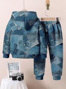 SHEIN KING Baby Boy Casual Loose Comfy Knit Soft Hoodie Sweater Set, Suitable For Autumn/Winter