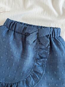 Vintaside Kids Young Girl Ruffle Trim Summer Skirt, Fashionable Versatile Fitting For Vacation And Gatherings - Blue - View 6