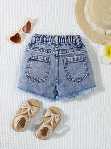 Baby Girl Fashionable Versatile Distressed Denim Shorts