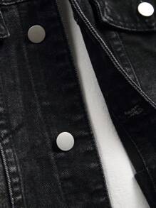 Manfinity LEGND Men's Long Sleeve Single-Breasted Ripped Casual Denim Jacket - Black - View 6