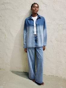 Maija Damska jesienna kurtka jeansowa jednorzędowa z długim rękawem i opadającymi ramionami, w stylu kowbojskim