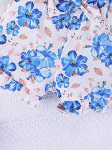 2pcs Baby Girl Summer Outfit,Cute White Peter Pan Collar Floral Embroidered Short Sleeve Blouse,Sweet Bowknot Printed Flowy Shorts,Vacation Fashion - Multicolor - View 5