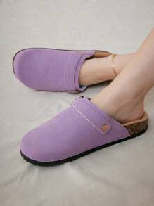 Solecia Women's Thick Sole Furry Slippers, Fashionable Round Toe Warm Indoor Shoes - Mauve Purple - View 2