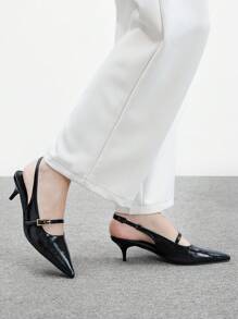 CUCCOO BIZCHIC 女士黑色尖头细高跟露跟低鞋面后系带派对高跟鞋，春夏 - 黑色 - 查看 10