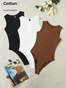 SHEIN EZwear 3 piezas Body unicolor de cuello redondo