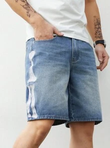Manfinity Homme Pantalones cortos vaqueros de corte holgado casual con múltiples bolsillos para hombre - Azul - Ver 3