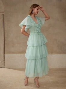 MOTF VESTIDO LARGO CON VOLANTES MULTICAPA FLUIDO