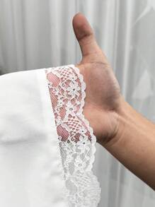 SHEIN ICON Große Größen weiße Spitzen-Panel ausgestellter Rock, französischer Lässig Rock, Blokette Mädchen - Weiss - Übersicht 8