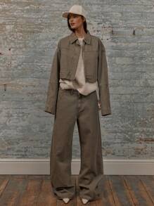 MUSERA Low Rise Wide Leg Seam Detail Belt Loop Denim Jeans Spring 90's Y2k Streetwear Summer Capsule 4.0 Western Concert Winter Nashville Work Office Casual Chic - Camel - View 1