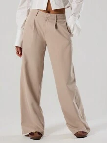 MUSERA Pantalón de talle medio a medida, elegante y clásico para el verano - Marrón - Ver 2