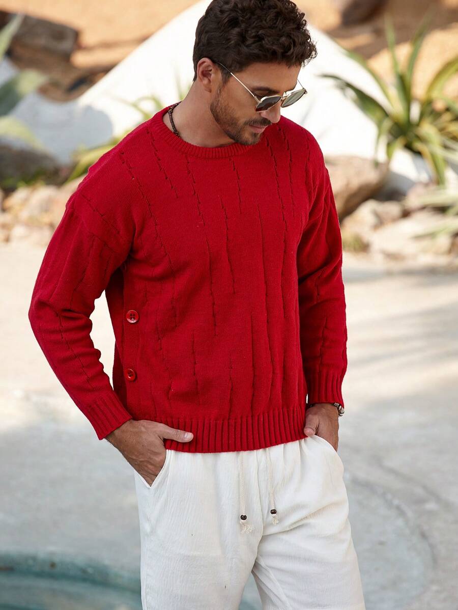 Manfinity Mode Women's Solid Color Round Neck Long Sleeve Casual Blouse - Red - View 1