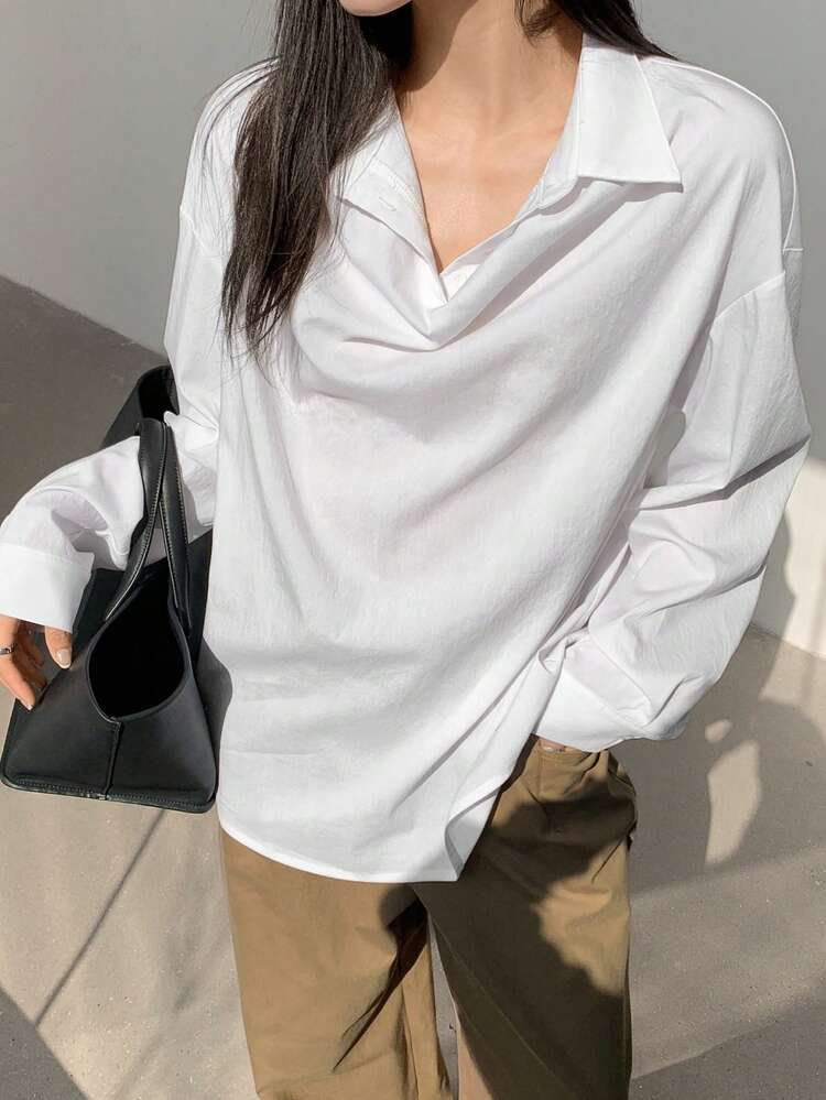 Women's Business Casual Loose Design Turtleneck Short Sleeve Shirt,Fall Women Clothes Long Sleeve Top