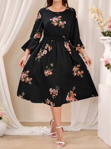 SHEIN Clasi Vestido holgado de talla grande con estampado de gasa elegante, moda simple y casual para uso diario