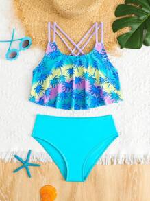 Tween Girl Spaghetti Strap Bikini - Blue - View 3