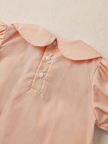 SHEIN 女婴可爱甜美蝴蝶印花领泡泡短袖连衣裙，日常春秋装 - 粉色 - 查看 4