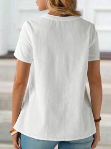EMERY ROSE Camicia a maniche corte da donna in cotone estiva con scollo a V ricamato, top a maniche corte
