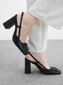 CUCCOO BIZCHIC 女士方头粗跟时尚简约舒适休闲派对系带凉鞋 - 黑色 - 查看 3