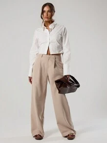 MUSERA Pantalón de talle medio a medida, elegante y clásico para el verano - Marrón - Ver 1