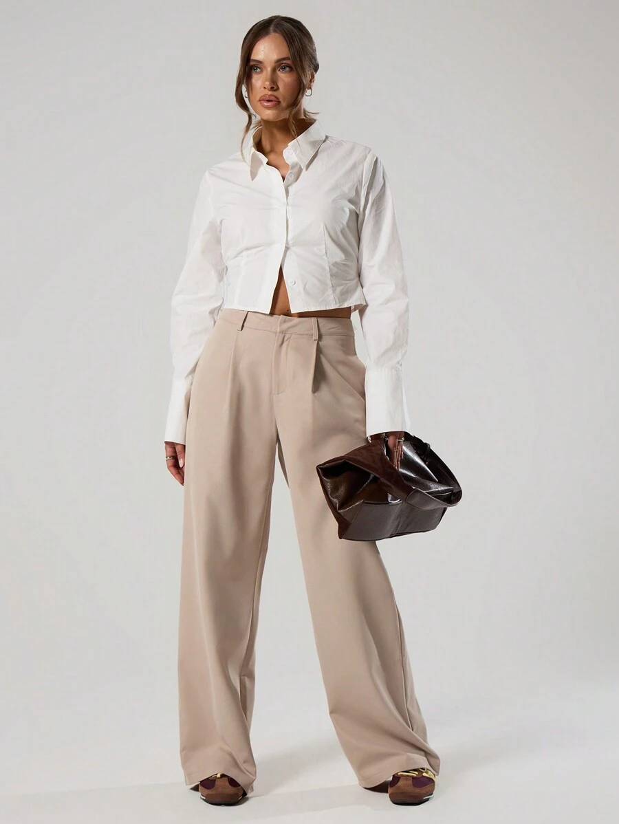 MUSERA Pantalón de talle medio a medida, elegante y clásico para el verano - Marrón - Ver 1