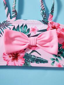 SHEIN Babygirl Cute Knitted Bow Strap Top & Shorts 2pcs Swimsuit Set, Summer