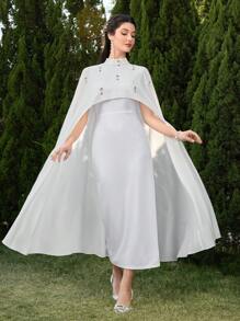 Modelyn Damen Strass Kragen Umhang Poncho und elegantes 2-teiliges Kleid Set