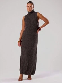 MUSERA Vestido de suéter largo sin mangas de cuello alto, elegante y chic - Marrón Mocha - Ver 4