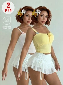 SHEIN Privé 2pcs/Set Women Padded Bralette With Bow - Multicolor - View 1
