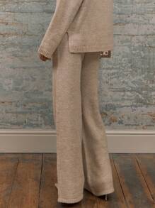 MUSERA Knit High Rise Wide Leg Slouch Trousers Vacation Elegant - Apricot - View 4