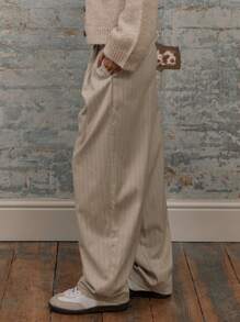 MUSERA Tapered Tailored Barrel Leg Pleat Detail Trousers With Pockets And Belt Loops Old Money Summer Chic Elegant - Khaki - View 3