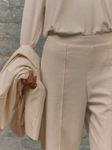 MUSERA High Rise Wide Leg Seam Detail Trouser Vacation Chic Elegant - Green - View 5