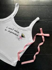 SHEIN Qutie Camiseta de tirantes básica con bordado delicado - Gris - Ver 3