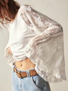 Bohemela Knit Colorblock Boat Neck Flare Long Sleeve Loose Crop Top For Women - Multicolor - View 4