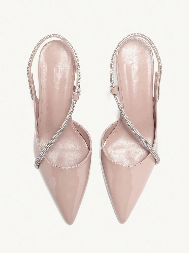 CUCCOO CHICEST Women's Pointed Toe Mid Heels Elegant Romantic Chic Graceful Satin Shoes With Crystal Strappy Wrap Design,Suitable For Formal Occasions Like Evening Party, Business Meetings, Afternoon Tea, Proms, Weddings Spring Shoes Spring Break Easter Prom Heels
