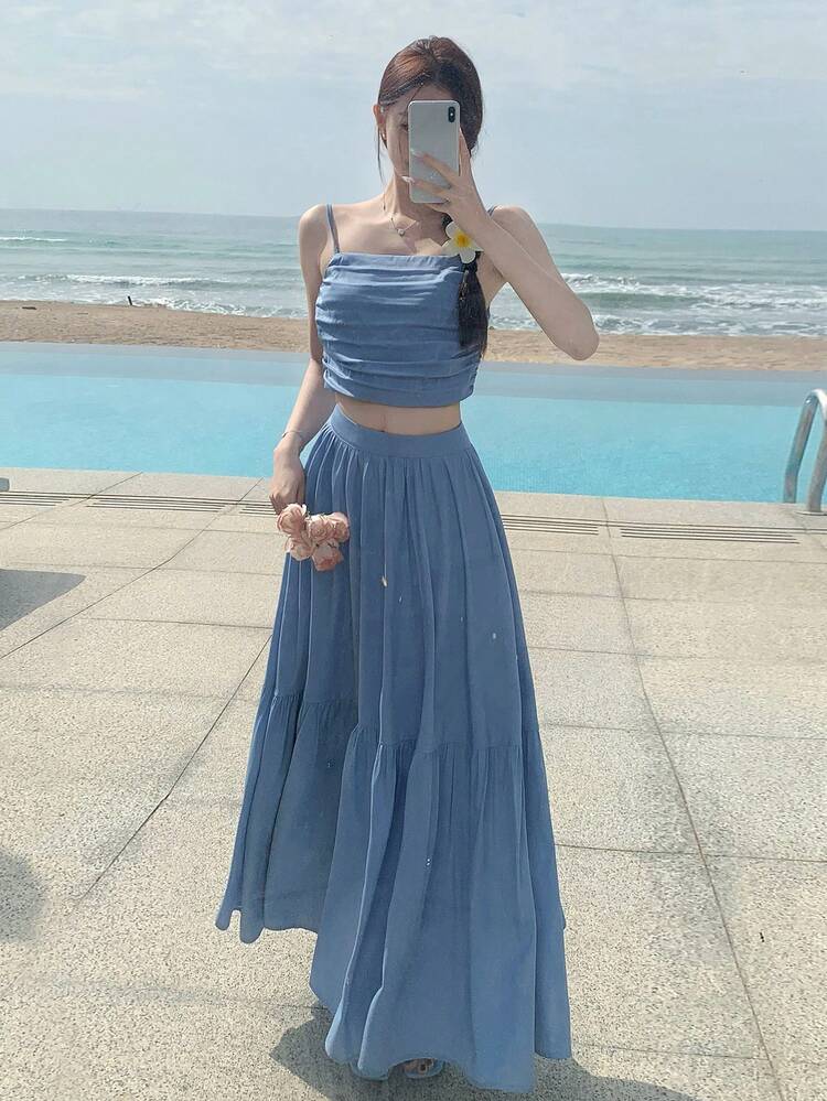 Vacation Beach Summer Sexy Sling Top And Skirt 2 Pieces Set For Women