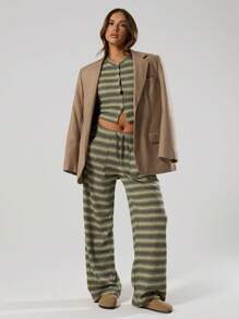 MUSERA 条纹抽绳阔腿裤 度假 夏季 优雅 可爱 工作 办公室 秋季 返校 秋季 休闲 - 彩色 - 查看 1