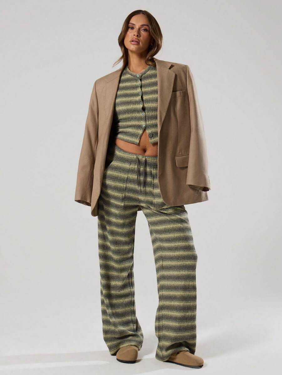 MUSERA 条纹抽绳阔腿裤 度假 夏季 优雅 可爱 工作 办公室 秋季 返校 秋季 休闲 - 彩色 - 查看 1