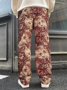 Manfinity Streetrush Pantalones casuales rectos de hombre con estampado jacquard vintage