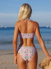 Swim Mod Bộ 2 đồ bơi bikini họa tiết hoa nhỏ xinh xắn không dây thời trang mùa xuân dành cho nữ, kỳ nghỉ bãi biển - Nhiều màu - Xem 4