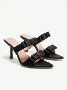 CUCCOO CHICEST Women's Pointed Toe High Heel Sandals With Bowknot Pleated Design, Elegant, Graceful, High-End Lady Party, Afternoon Tea, Dating Heels Spring Shoes Spring Break Easter Prom Heels - Black - View 9